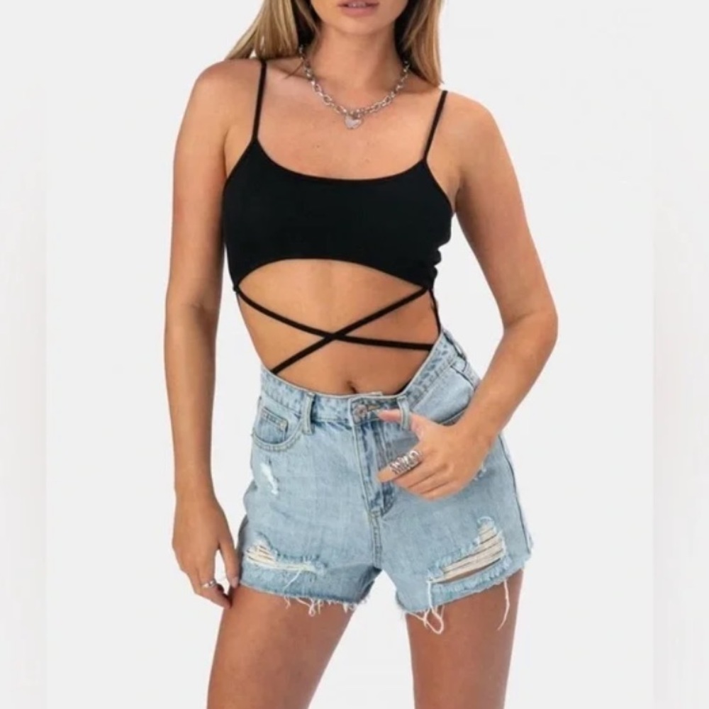 Adika Black Cutout Strappy Bodysuit